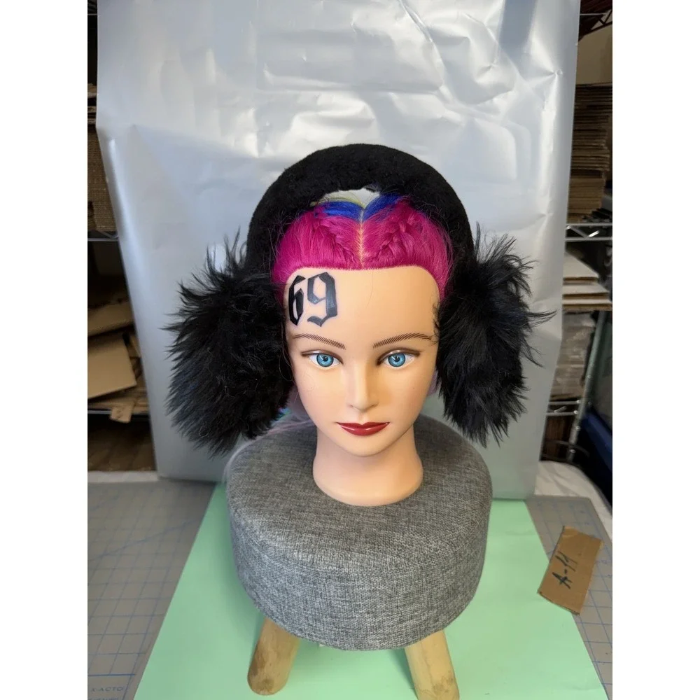 Burberry Black Faux‎ Fur Ear Warmers Headband Rainbow Hair Accents